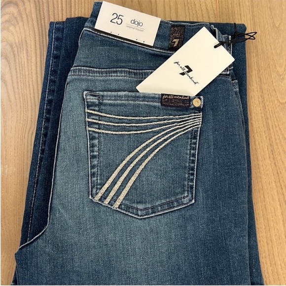 7 For All Mankind Dojo Original Jeans Trouser NWT Size 25 7FAMK Silver Stitching - Picture 5 of 9